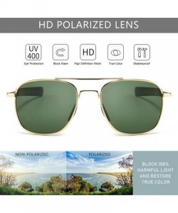 Rectangular Men's Military Style Polarized Pilot Aviator Sunglasses Bayonet Temples - 2020new-gold Frame/Green Lens - C018I4M...