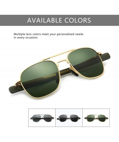 Rectangular Men's Military Style Polarized Pilot Aviator Sunglasses Bayonet Temples - 2020new-gold Frame/Green Lens - C018I4M...