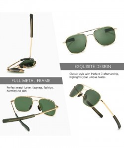 Rectangular Men's Military Style Polarized Pilot Aviator Sunglasses Bayonet Temples - 2020new-gold Frame/Green Lens - C018I4M...