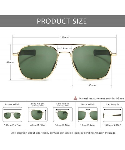 Rectangular Men's Military Style Polarized Pilot Aviator Sunglasses Bayonet Temples - 2020new-gold Frame/Green Lens - C018I4M...