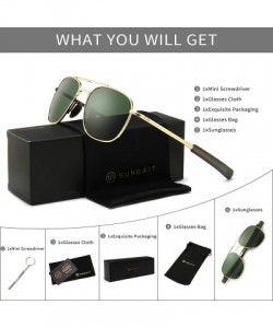 Rectangular Men's Military Style Polarized Pilot Aviator Sunglasses Bayonet Temples - 2020new-gold Frame/Green Lens - C018I4M...