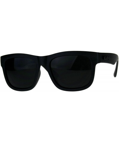 Rectangular KUSH Dark Black Lens Sunglasses Wood Textured Square Rectangular Frame - Black - CN18CKOX7NS $10.37