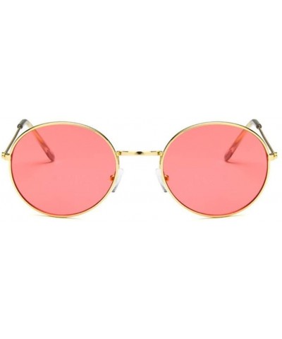 Goggle Retro Oval Sunglasses Men Women Vintage Metal Frame Sun Glasses Male Fashion - Gold Pink - CR194OHLQMX $19.51