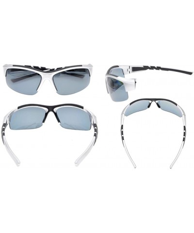 Rectangular Polycarbonate Polarized Sport Sunglasses Half Rimless TR90 Unbreakable - Silver/Grey Lens - CZ12N388ZXJ $19.20