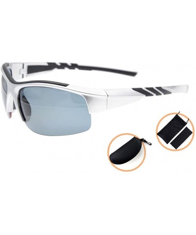 Rectangular Polycarbonate Polarized Sport Sunglasses Half Rimless TR90 Unbreakable - Silver/Grey Lens - CZ12N388ZXJ $19.20