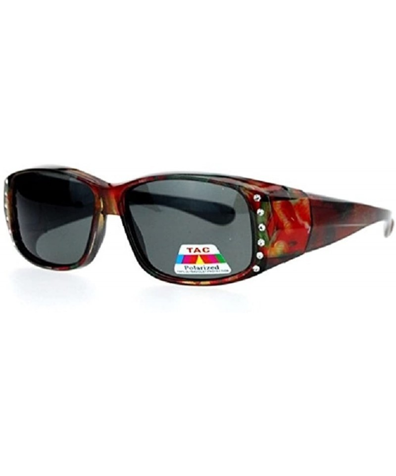 Polarized Rhinestone Sunglasses Fit Over Oval Rectangular Cover Sunglasses  - Red Flower - C512GZDKWTL