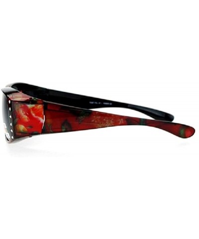 Wrap Polarized Rhinestone Sunglasses Fit Over Oval Rectangular Cover Sunglasses - Red Flower - C512GZDKWTL $17.51