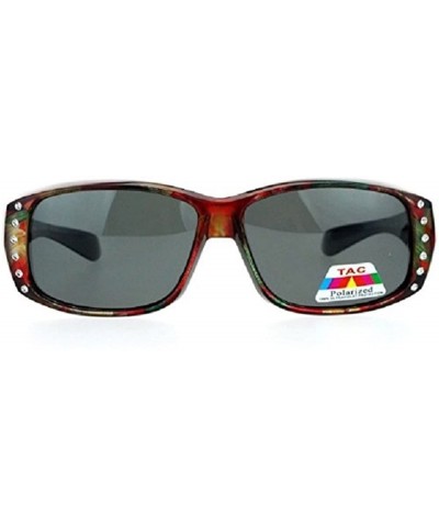 Wrap Polarized Rhinestone Sunglasses Fit Over Oval Rectangular Cover Sunglasses - Red Flower - C512GZDKWTL $17.51