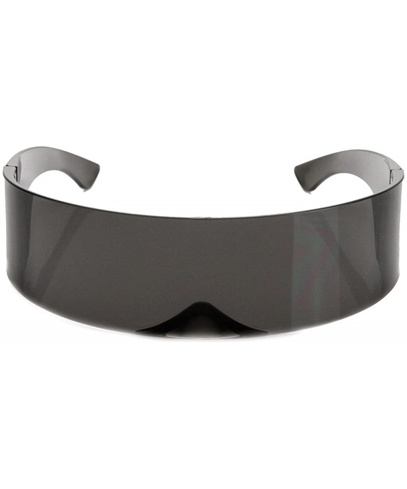 Shield 80s Futuristic Cyclops Cyberpunk Visor Sunglasses with Semi Translucent Mirrored Lens - Black - CL11N5OXI95 $14.34