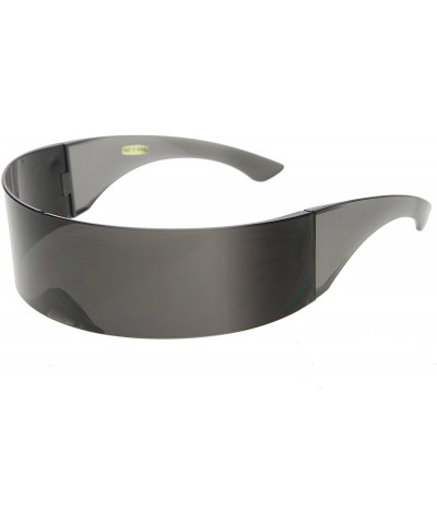 Shield 80s Futuristic Cyclops Cyberpunk Visor Sunglasses with Semi Translucent Mirrored Lens - Black - CL11N5OXI95 $14.34