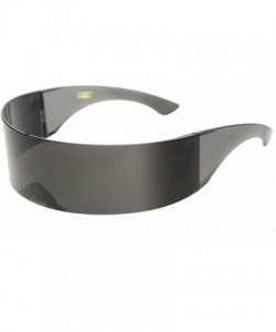 Shield 80s Futuristic Cyclops Cyberpunk Visor Sunglasses with Semi Translucent Mirrored Lens - Black - CL11N5OXI95 $14.34