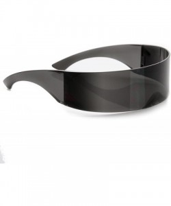 Shield 80s Futuristic Cyclops Cyberpunk Visor Sunglasses with Semi Translucent Mirrored Lens - Black - CL11N5OXI95 $14.34