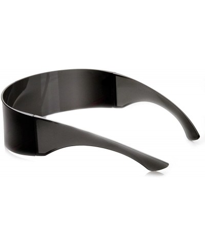 Shield 80s Futuristic Cyclops Cyberpunk Visor Sunglasses with Semi Translucent Mirrored Lens - Black - CL11N5OXI95 $14.34