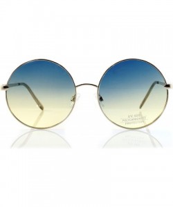 Round Retro Hippie Oversize Round Oceanic Color Flat Lens Sunglasses A081 - Silver/ Green Gr - CF189WLD468 $14.53