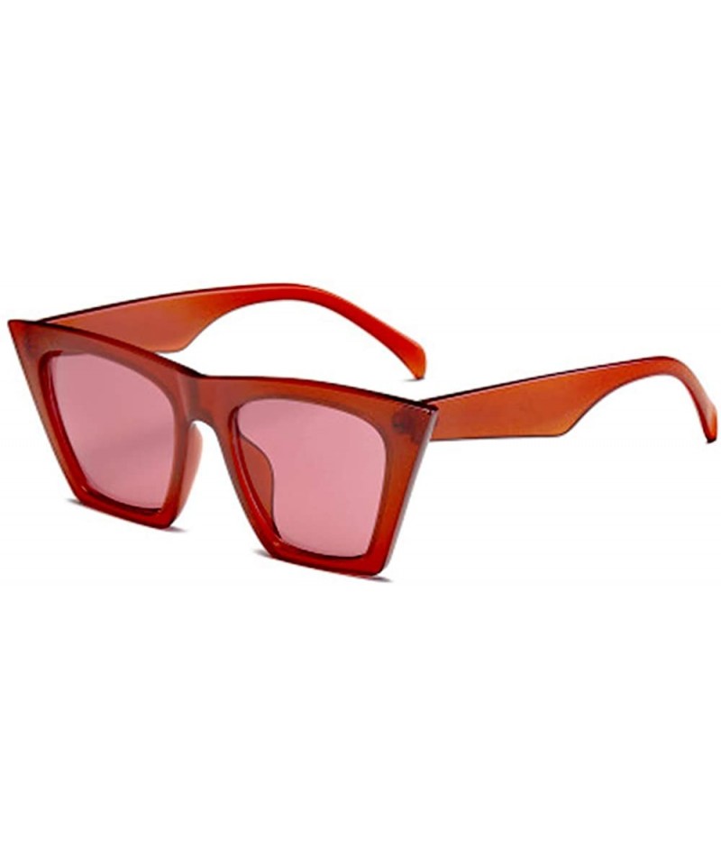 Square Square Cateye Sunglasses for Women Fashion Small Trendy Style Sun Glasses - Red Frame Red Lens /C4 - CV196X5NYIH $13.77