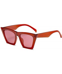 Square Square Cateye Sunglasses for Women Fashion Small Trendy Style Sun Glasses - Red Frame Red Lens /C4 - CV196X5NYIH $13.77