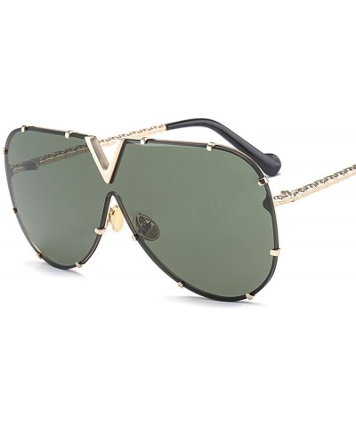 Oversized Luxury Rivet Pilot Sunglasses Women Men 2018 Oversized One Piece Sunglass Metal Big Frame Shades UV400 Oculos - C91...