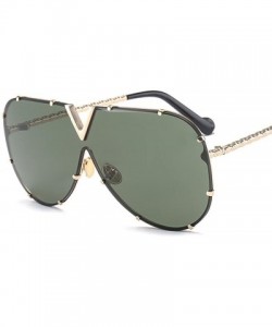 Oversized Luxury Rivet Pilot Sunglasses Women Men 2018 Oversized One Piece Sunglass Metal Big Frame Shades UV400 Oculos - C91...