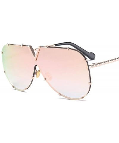 Oversized Luxury Rivet Pilot Sunglasses Women Men 2018 Oversized One Piece Sunglass Metal Big Frame Shades UV400 Oculos - C91...