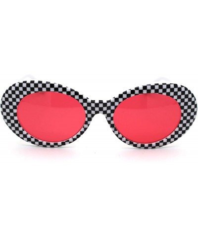 Oval Womens Checker Pattern Mod Oval Thick Plastic Sunglasses - White Red - CS18YI72HT7 $9.48
