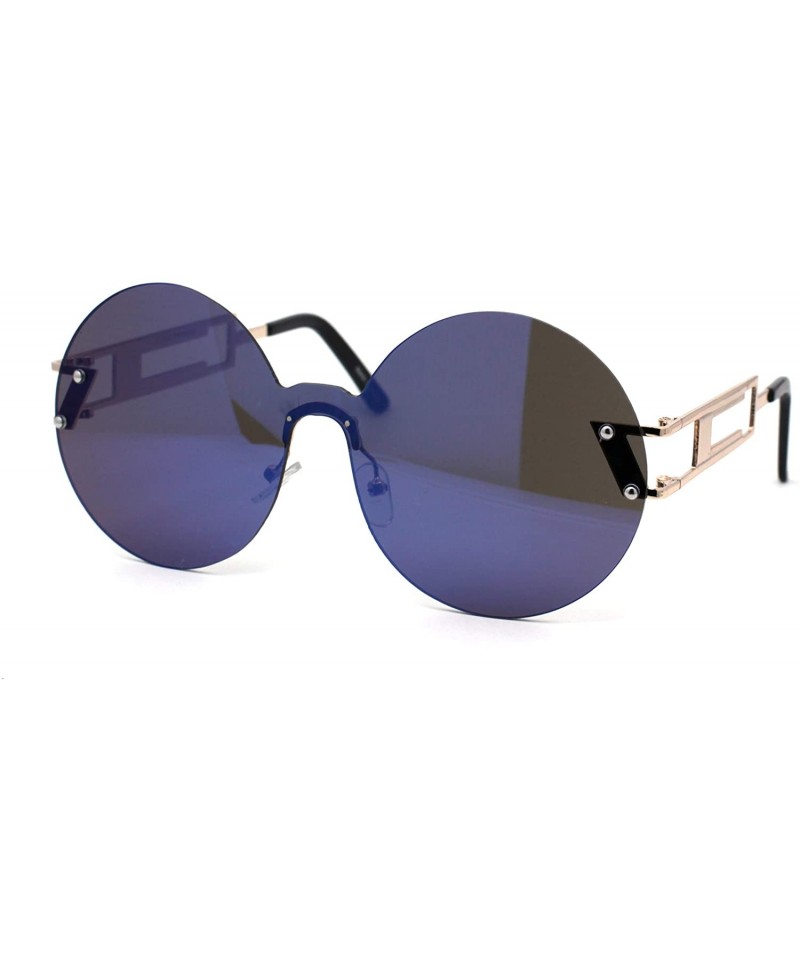 Shield Color Mirror Round Shield Retro Circle Lens Hippie Sunglasses - Blue - CJ185R6WGSW $9.46