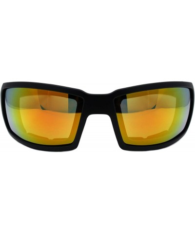 Wrap Foam Padded Goggle Sunglasses Shield Rectangle Wrap Around UV400 - Matte Black (Orange Mirror) - CL196233K85 $13.92