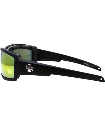 Wrap Foam Padded Goggle Sunglasses Shield Rectangle Wrap Around UV400 - Matte Black (Orange Mirror) - CL196233K85 $13.92