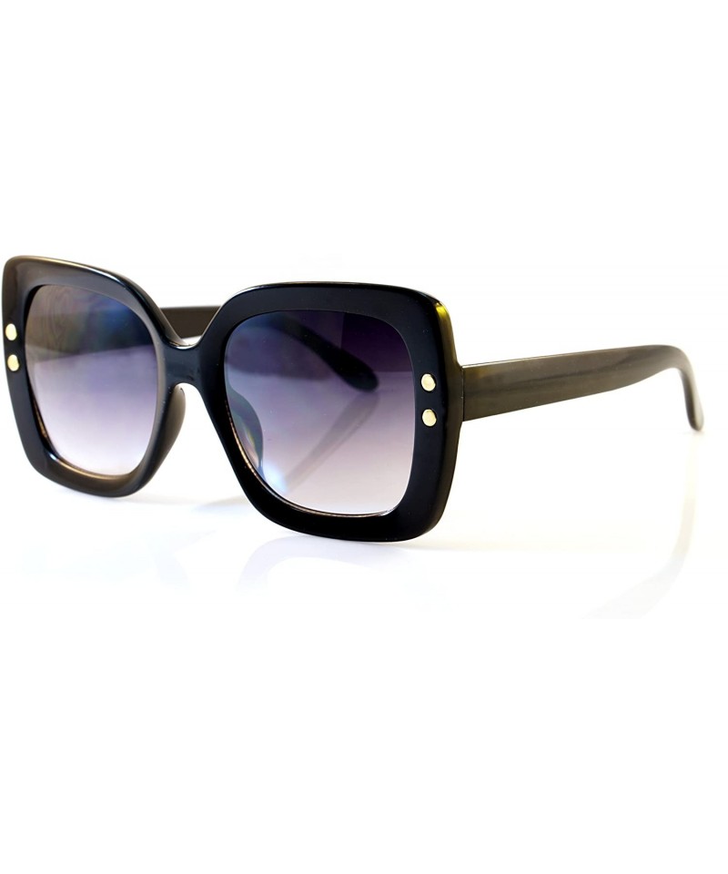 Oversized Oversize Retro Square Riveted Frame Sunglasses Smoke Gradient Lens A123 - Black/ Black Sd - CP18C36HE2Y $10.18