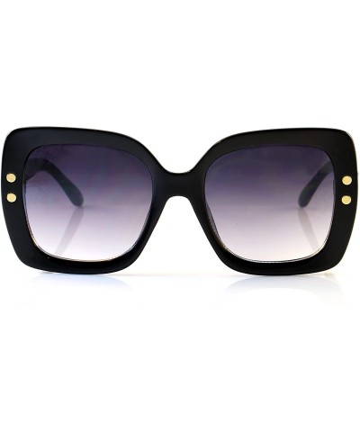 Oversized Oversize Retro Square Riveted Frame Sunglasses Smoke Gradient Lens A123 - Black/ Black Sd - CP18C36HE2Y $10.18