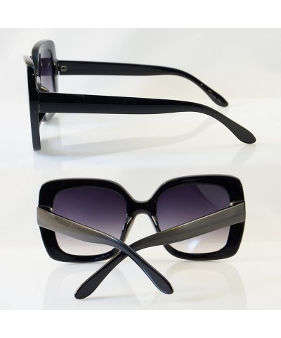 Oversized Oversize Retro Square Riveted Frame Sunglasses Smoke Gradient Lens A123 - Black/ Black Sd - CP18C36HE2Y $10.18