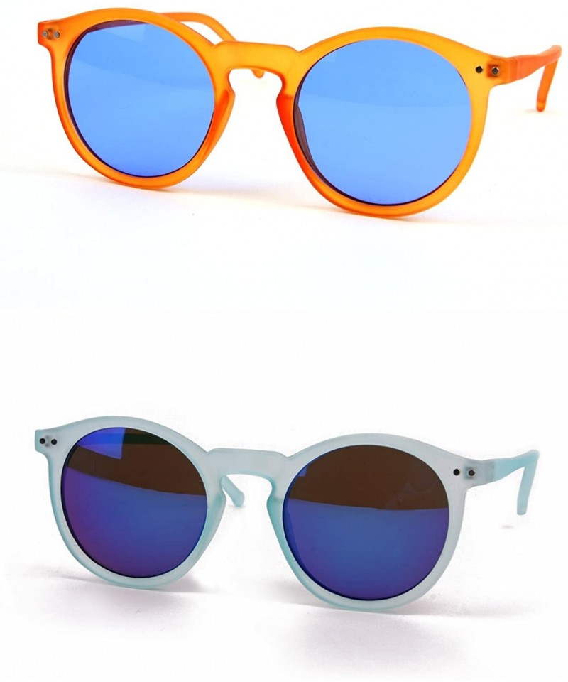 Round Retro Fashion Round Frame Sunglasses P2122 (2 pcs Orange-Blue & Blue-BlueMir) - CO11U5YC5GP $16.51