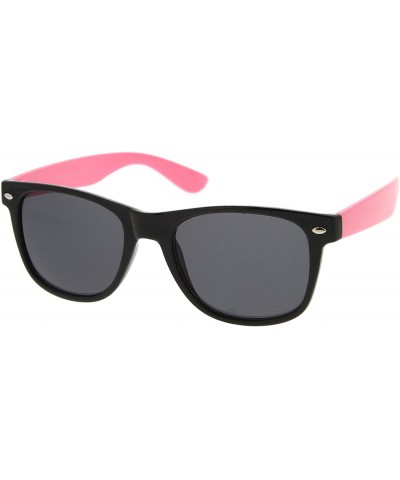 Wayfarer Classic Retro Two-Toned Neon Color Temple Horn Rimmed Sunglasses 54mm - Shiny Black-pink / Smoke - C912K5F7793 $8.79