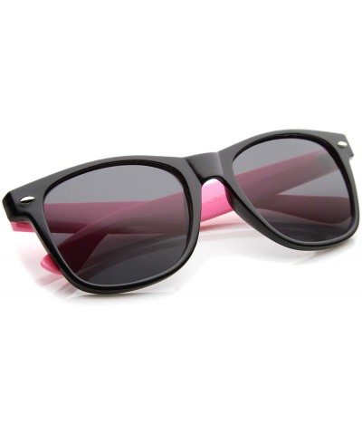 Wayfarer Classic Retro Two-Toned Neon Color Temple Horn Rimmed Sunglasses 54mm - Shiny Black-pink / Smoke - C912K5F7793 $8.79