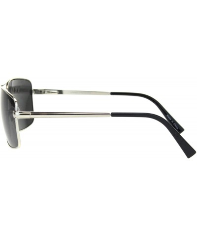 Rectangular Mens Large Narrow Rectangular Officer Pilots Metal Sunglasses - Silver Black - CG18Q26N923 $7.61