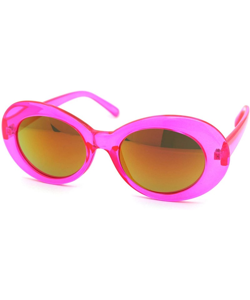 Oval Womens Color Mirror Mod Thick Plastic Oval Round Designer Sunglasses - Pink Orange Mirror - C118YH3SULX $7.97