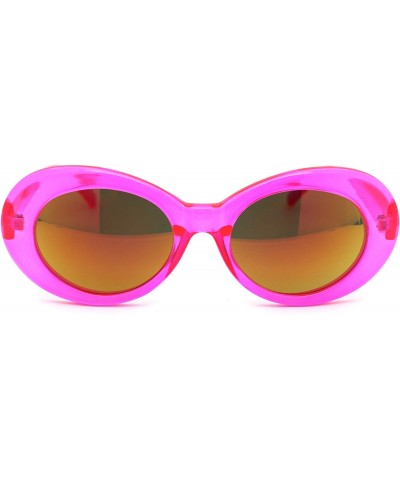 Oval Womens Color Mirror Mod Thick Plastic Oval Round Designer Sunglasses - Pink Orange Mirror - C118YH3SULX $7.97