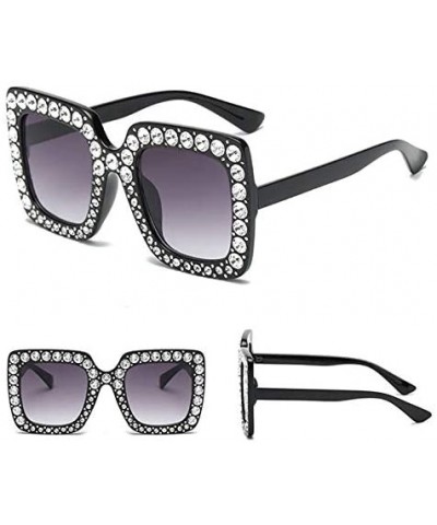 Oversized Oversized Square Frame Crystal Bling Rhinestone Brand Designer Sunglasses For Women 2018 - Black - C21985WGTK3 $13.57