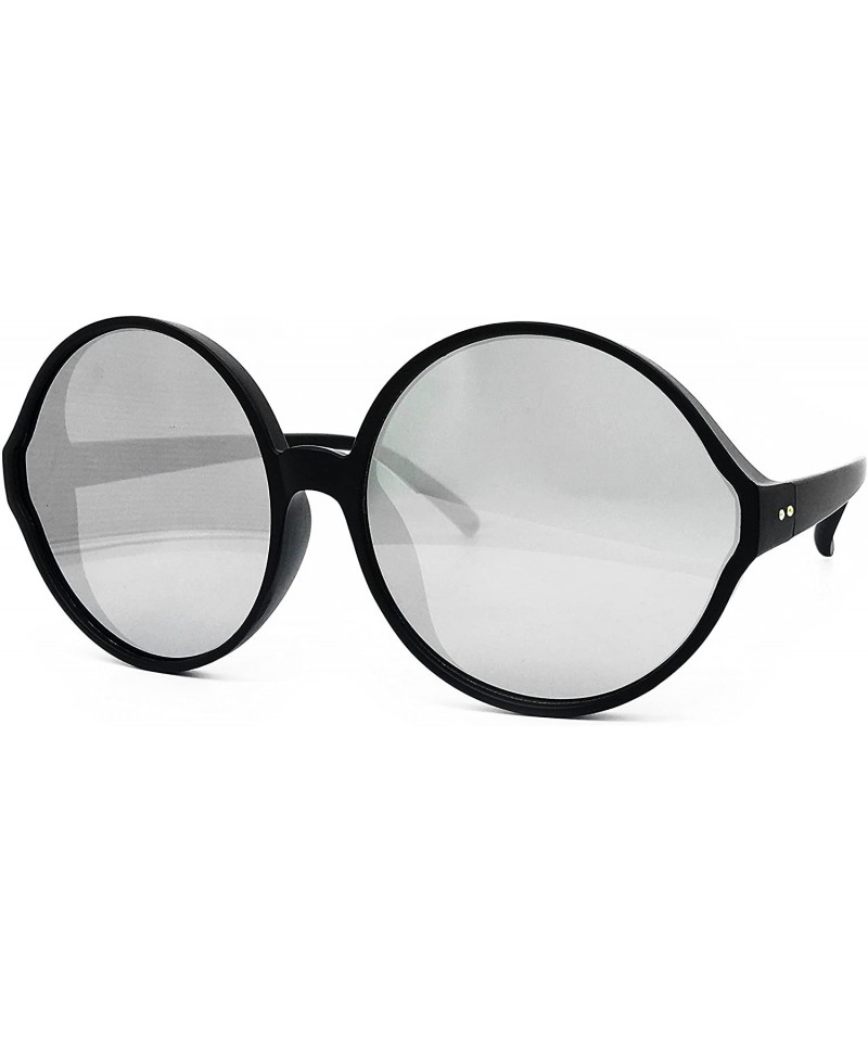 Oversized 7464 Premium Oversize XXL Women Round Retro Vintage Brand Style Sunglasses - Matte Black/ Silver - CE18E7Y5M3O $14.88