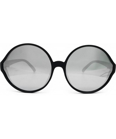 Oversized 7464 Premium Oversize XXL Women Round Retro Vintage Brand Style Sunglasses - Matte Black/ Silver - CE18E7Y5M3O $14.88