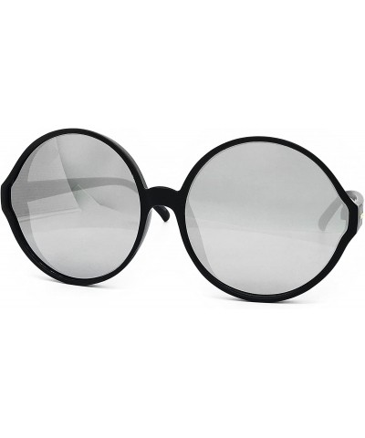 Oversized 7464 Premium Oversize XXL Women Round Retro Vintage Brand Style Sunglasses - Matte Black/ Silver - CE18E7Y5M3O $14.88