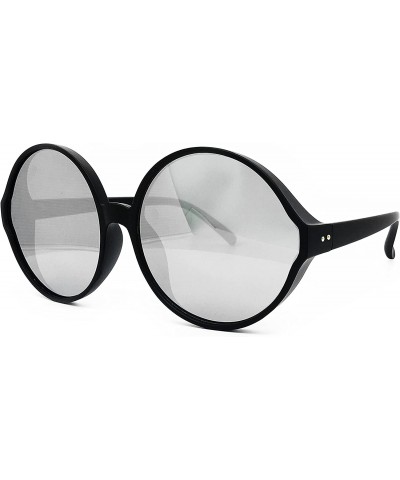 Oversized 7464 Premium Oversize XXL Women Round Retro Vintage Brand Style Sunglasses - Matte Black/ Silver - CE18E7Y5M3O $14.88