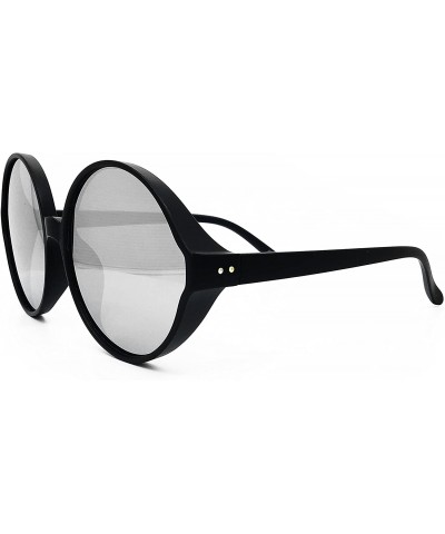 Oversized 7464 Premium Oversize XXL Women Round Retro Vintage Brand Style Sunglasses - Matte Black/ Silver - CE18E7Y5M3O $14.88