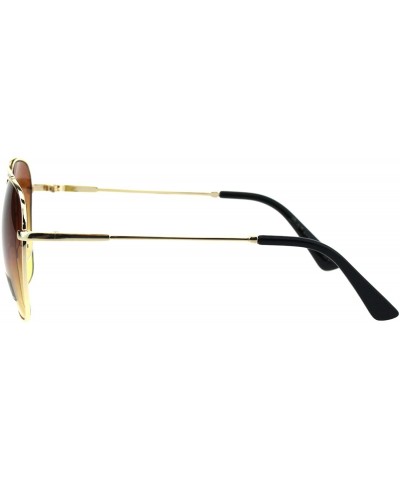 Rectangular Womens Double Flat Top Bridge 90s Metal Rim Round Designer Sunglasses - Gold Brown Yellow - CZ18EQ909YR $10.65