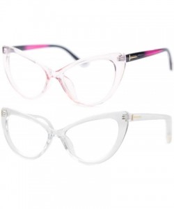 Oversized Womens Oversized Fashion Cat Eye Eyeglasses Frame Large Reading Glasses - 2 Pairs / Pink and Transparent Pink - CI1...