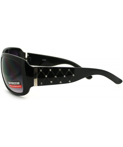 Rectangular Womens Rectangular Sunglasses Designer Style Rhinestones - Black - CX11Q9GHYJB $12.43