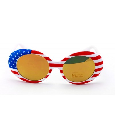 Goggle Vintage Sunglasses UV400 Bold Retro Oval Mod Thick Frame Sunglasses Clout Goggles White USA American Flag - CZ189UOX9O...