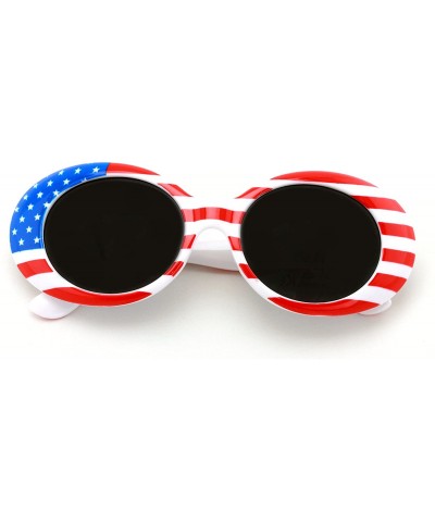 Goggle Vintage Sunglasses UV400 Bold Retro Oval Mod Thick Frame Sunglasses Clout Goggles White USA American Flag - CZ189UOX9O...