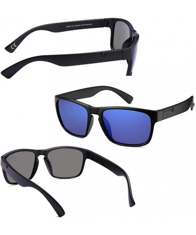 Square Polarized Sunglasses Anti Glare Blocking - Black&blue - CY198KKX3XG $21.09