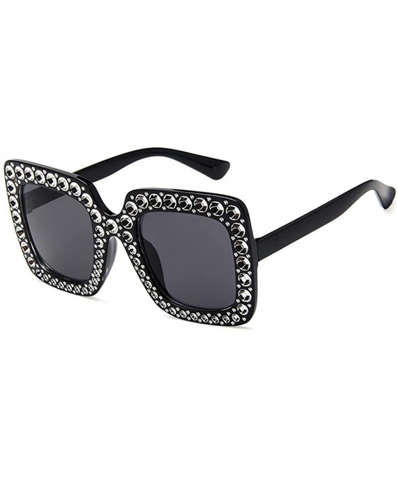 Square Women Fashion Square Frame Rhinestone Decor Sunglasses - Black - C2190LDC4S0 $18.94