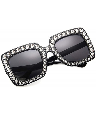 Square Women Fashion Square Frame Rhinestone Decor Sunglasses - Black - C2190LDC4S0 $18.94